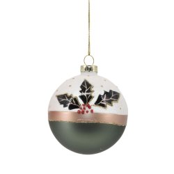 Julekugle, bordeaux og grn med kristtjrn str. D8 cm